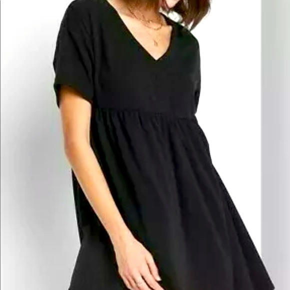 Women's Short Sleeve Babydoll Sweatshirt Dress - Picture 2 of 3